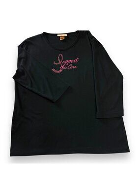 Support The Cure Embellished Black 3/4 Sleeve Shirt X-Large By M&E Sportswear